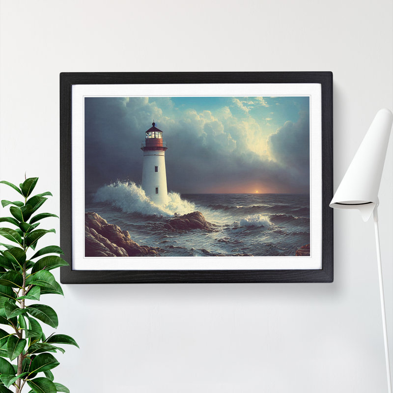 Interesting Lighthouse Seascape - Framed Print, Black, 34cm H x 46cm W x 2cm D