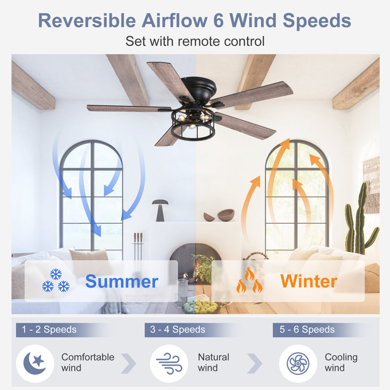 52" Flush Mount Ceiling Fan Light and Remote,Quiet Reversible DC Motor,E12 Base,Pull Chain, Remote