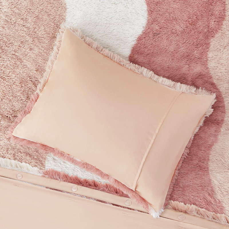 Très grand / très grand housse de couette en fausse fourrure ombrée 3 pièces King / King, lavable à la machine, attaches intérieures et 2 taies décoratives douillettes