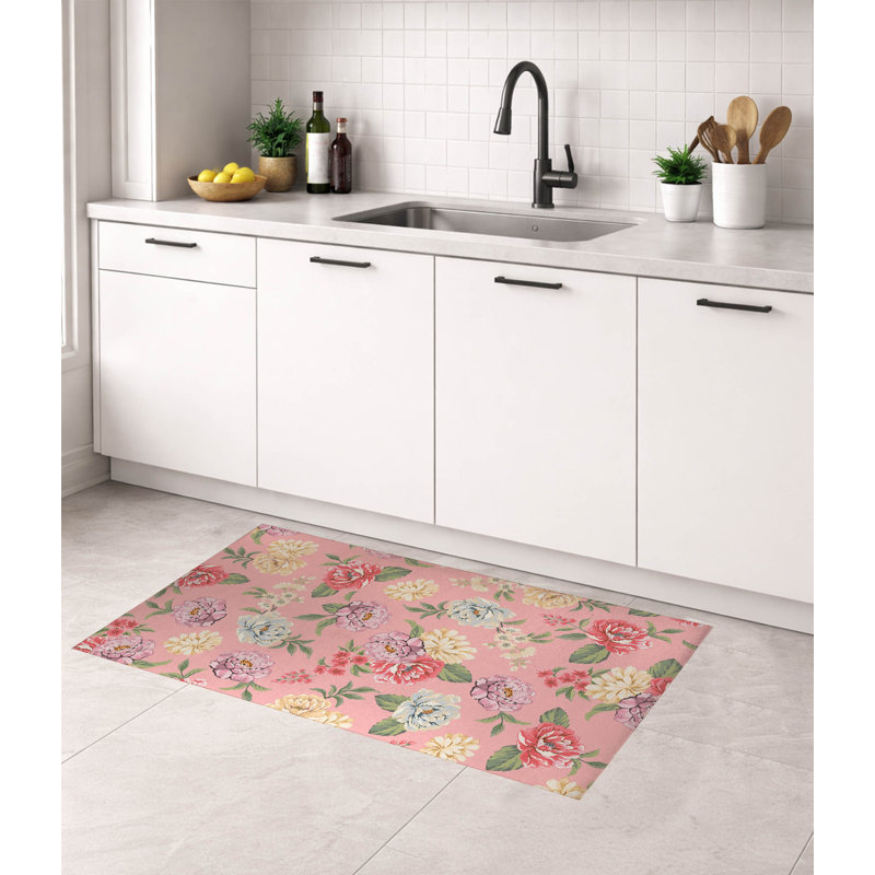 Tapis de cuisine léger Catherine, Rectangle 5 pi x 7 pi, Rose