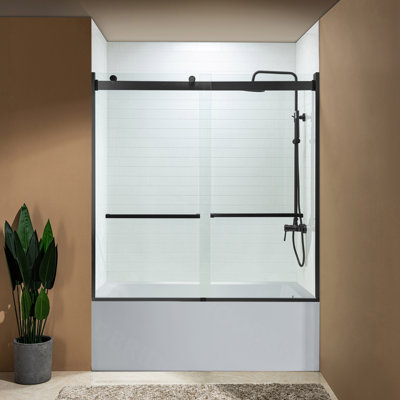 Porte de baignoire coulissante double sans cadre de 56 à 60 po x H 62 po avec verre trempé transparent de 5/16 po (8 mm)