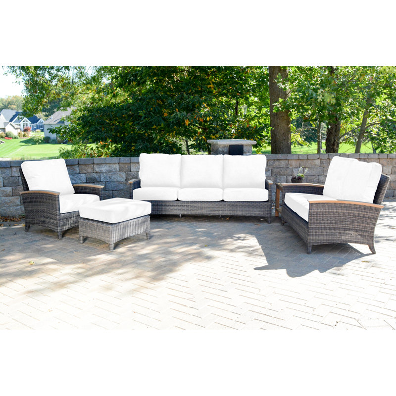 Bella Wicker Teak Outdoor Lounge Chair, Brown, Canvas Natural Sunbrella® Canvas