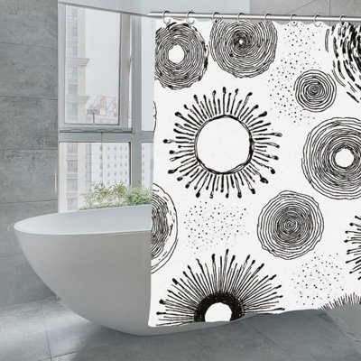 Rideaux de douche noirs et blancs dessinés à la main, 71 x 71