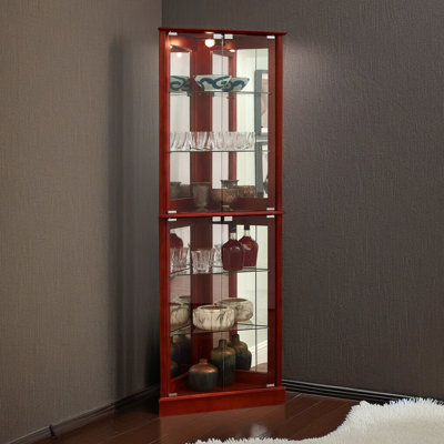 Corner Curio Dispaly Cabinet With Lights, Adjustable Tempered Glass Shelves, Mirrored Back(E26 Light Bulb Not Included)