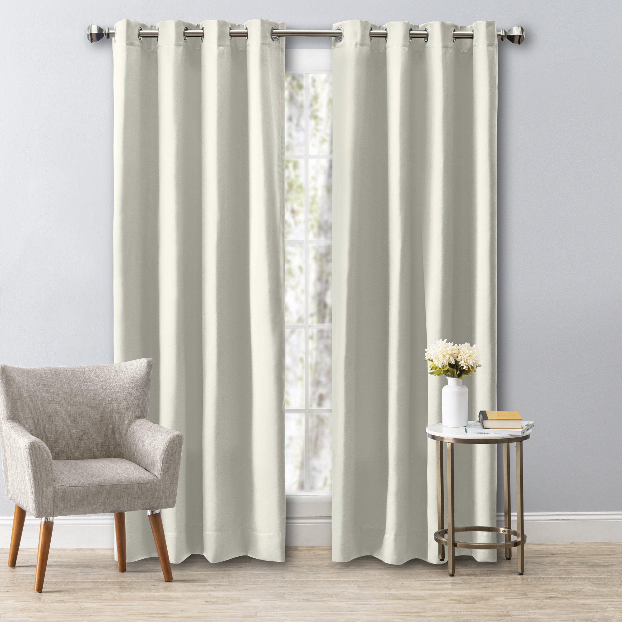 Ardelle Blackout Synthetic Curtain, Ivory with Antiqued Bronze, 56" W x 63" L