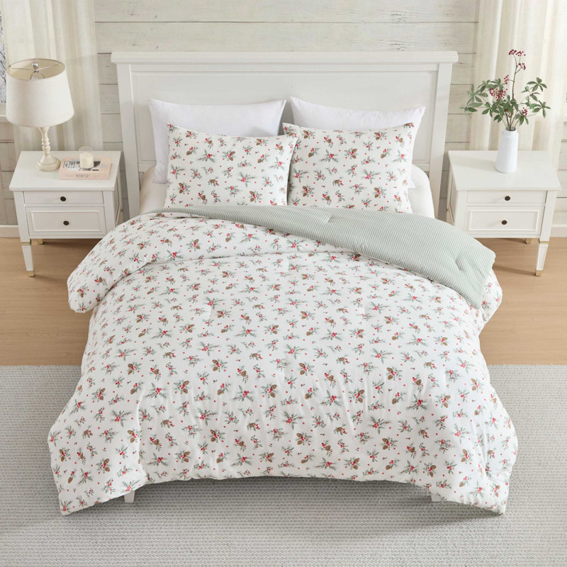 Ensemble d'édredon réversible en flanelle de coton Laura Ashley Mulholland, Édredon pour grand lit + 2 taies décoratives