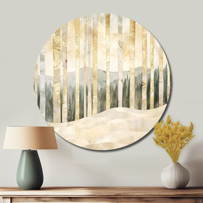 Forest Leave Collage - Landscapes Large Round Metal Wall Art