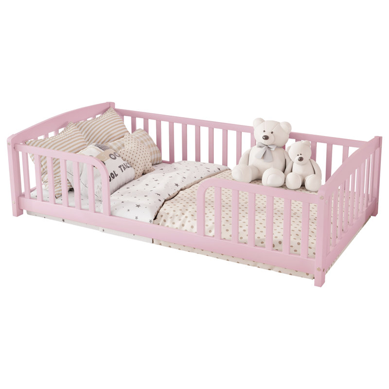 Lit pour tout-petit Montessori, structure en bois de pin (rose, simple), Lit simple, Rose
