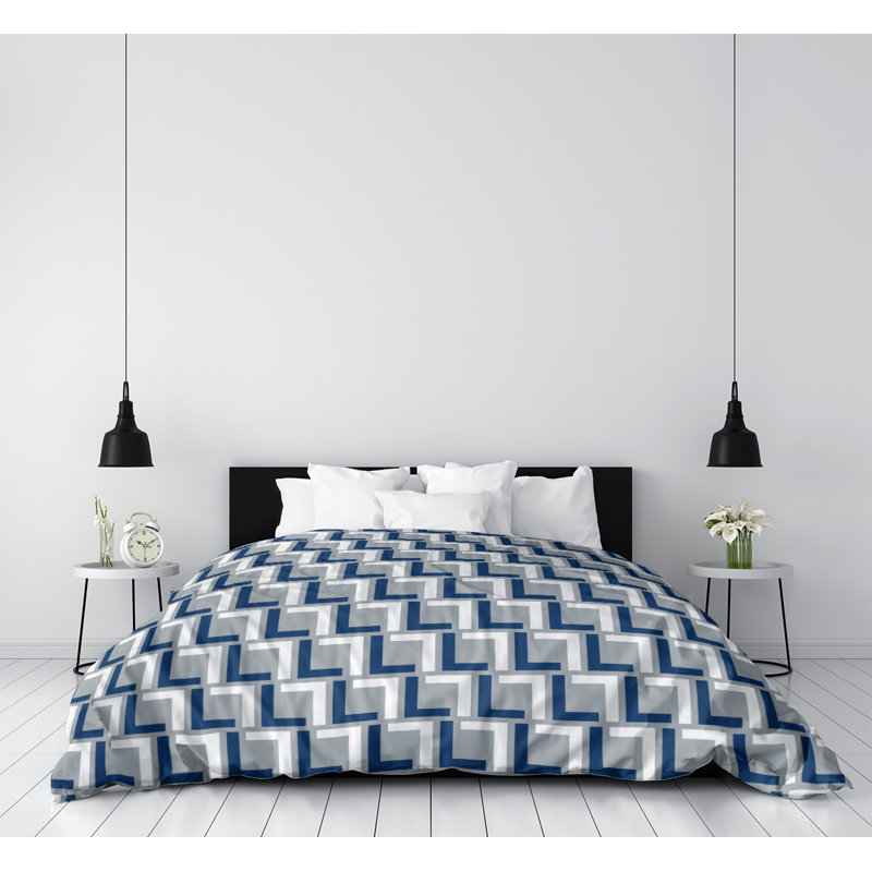 Housse de couette simple, Housse de couette pour grand lit, Polyester brossé, Gris / bleu / blanc