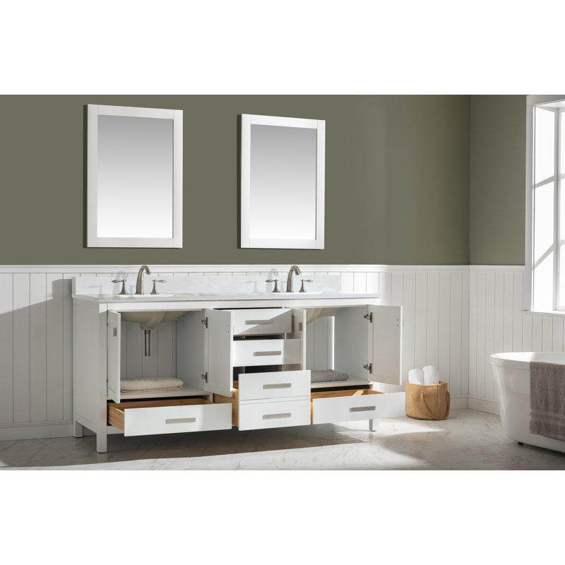 72'' Double Bathroom Vanity with Quartz Top, White