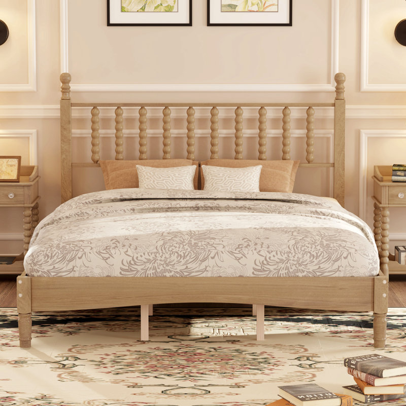 Grand lit plateforme en bois avec tête de lit en forme de gourde, Naturel, Grand lit