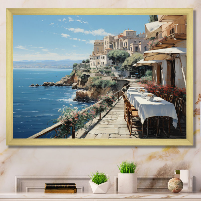 Italie, Amalfi Coast Romance - Italie, art mural, H 24 po x l 32 po x P 1 po, Cadre doré simple