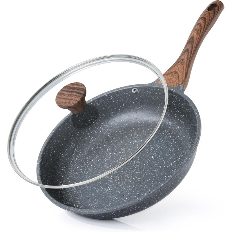 Poêle à frire antiadhésive de 8 pouces avec couvercle en verre