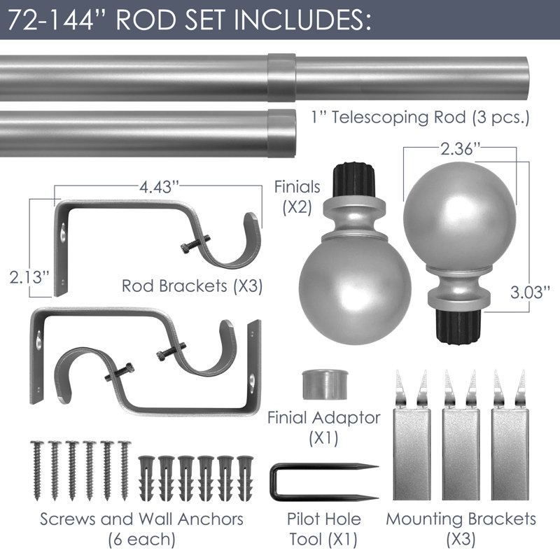 Decopolitan Punch and Press No Drill Curtain Rod Set, Nickel, 72" x 144"