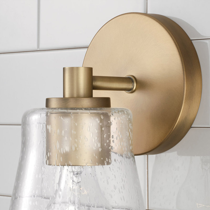 Applique murale 1 lumière en nickel brossé l 5,5 po x H 9 po avec verre bullé transparent, Laiton vieilli