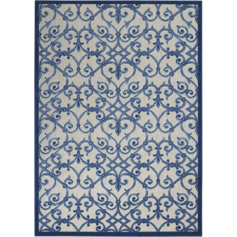 Aloha Grey/Blue Synthetic 3'6" x 5'6" Reversible Outdoor Rug