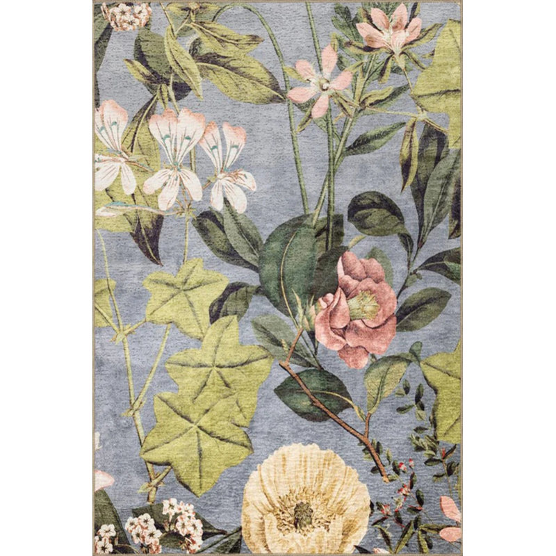 Woven Floor Carpet With Branched Leaves And Rose Pattern, Rectangle 4'8" x 6'7"