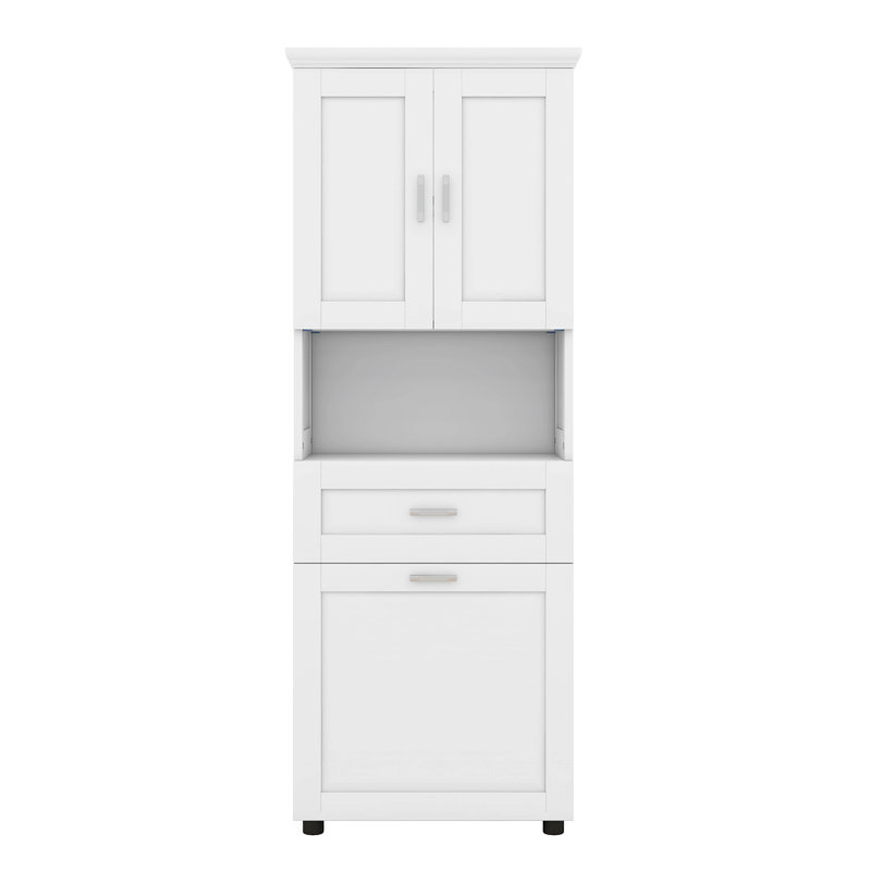 70" H Tall Bathroom Cabinet With Laundry Basket With Doors And Open Storage Space, Upper Storage Cabinet For Bathroom, White