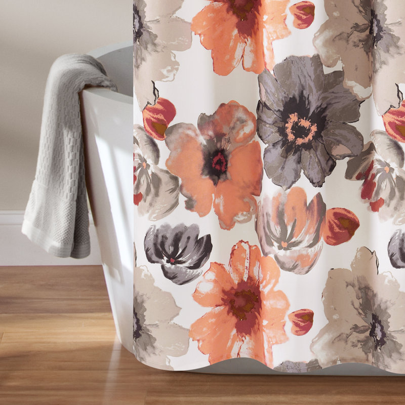 Rideau de douche simple à motif floral, Corail, 72 po x 72 po