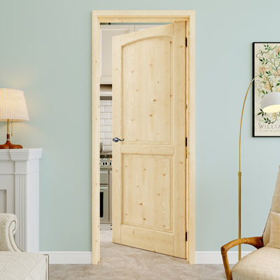 Porte pré-suspendue à 2 panneaux en bois de pin 28 "x 80" avec levier incurvé et charnières noires