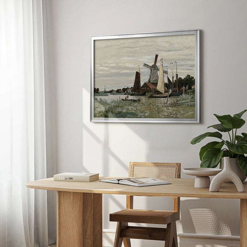 Moulin à vent à Zaandam - Claude Monet - Toile tendue avec châssis, 1871, 22,5 x 30,5, Toile avec cadre, Argent