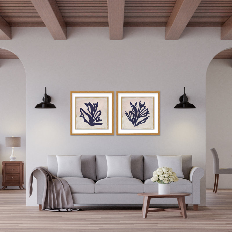 Coastal Retreat Chromatic Currents: A Diptych Of Red And Blue Ocean Plants, 48" H x 96" W
