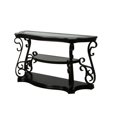 Superbe table - plateau en verre, tablette en marbre, pieds en métal robustes
