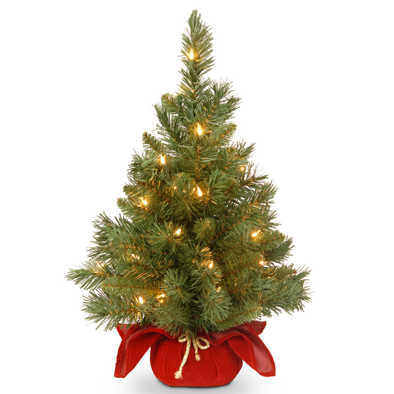 Sapin majestueux de 2 pi avec base rouge et lumières à DEL