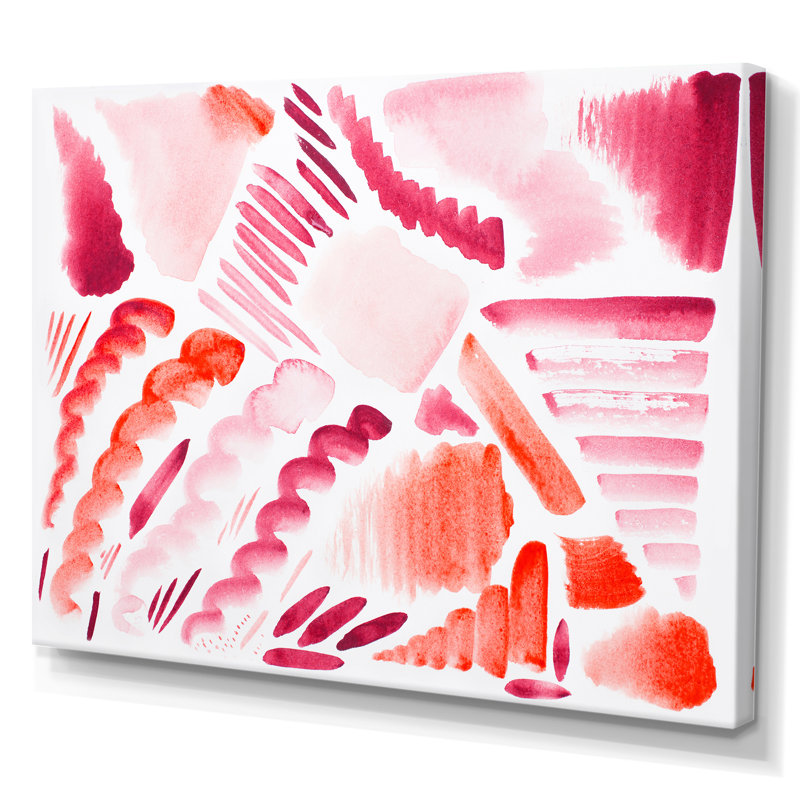 Éléments graphiques rétro en orange et rouge I - peinture sur toile, H 16 po x l 32 po, Toile tendue