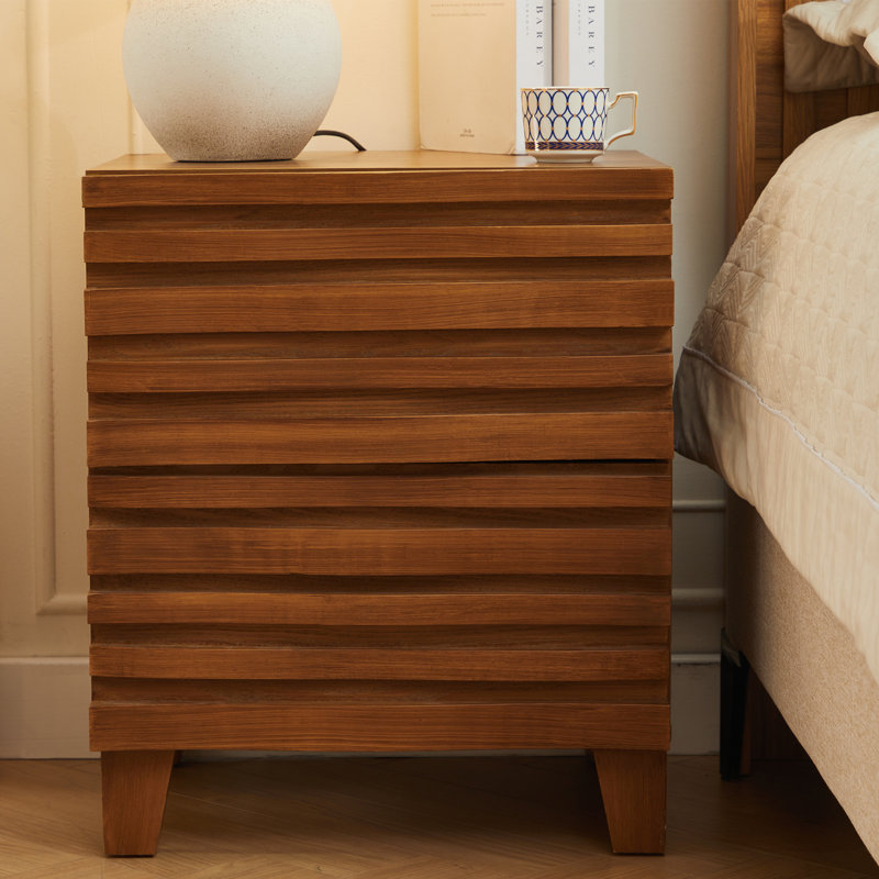 19.7“w Solid Wood Drawers Nightstand, Brown
