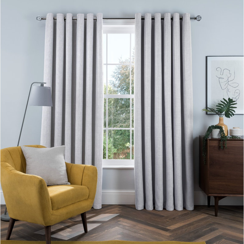 Bittar Linen Look Eyelet Blackout Curtains, Silver, 117 W x 137 D cm