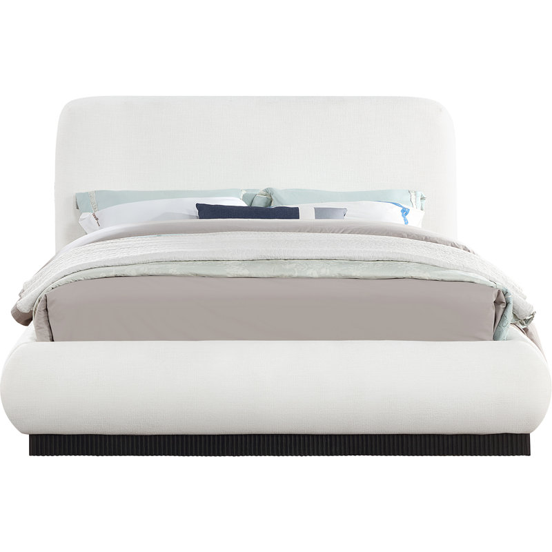 Lit plateforme tapissier Rigby, Tissu texturé en lin crème, Très grand