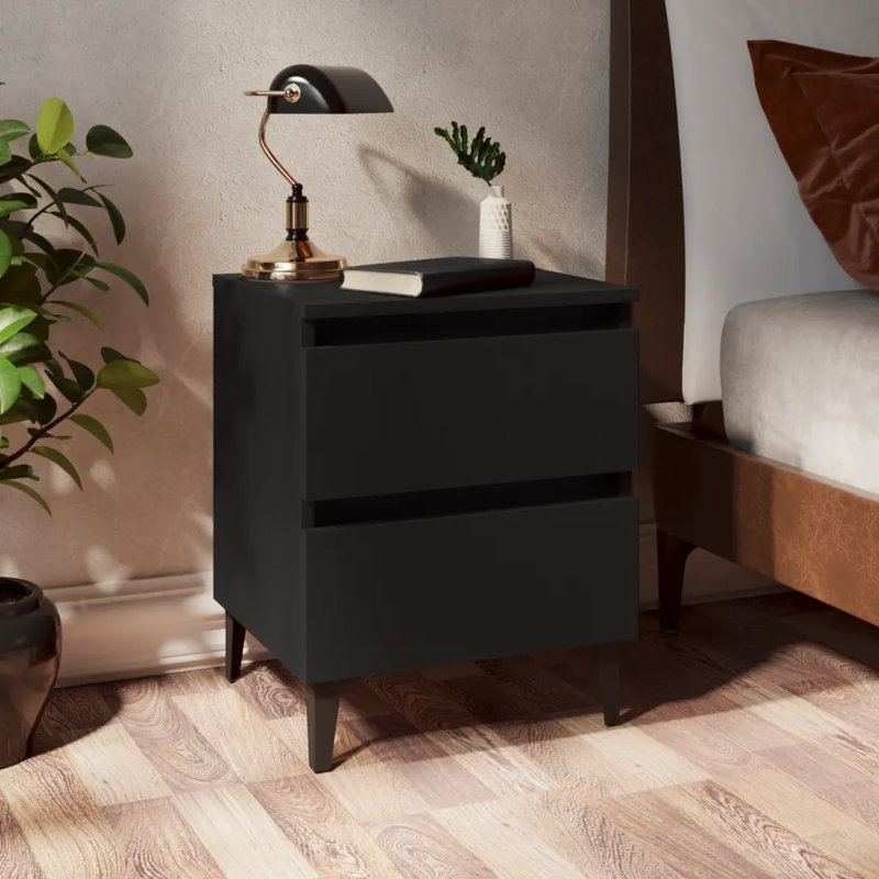 Smethwick Bed Cabinets 2 pcs 40x35x50 cm Engineered Wood, Black, 1