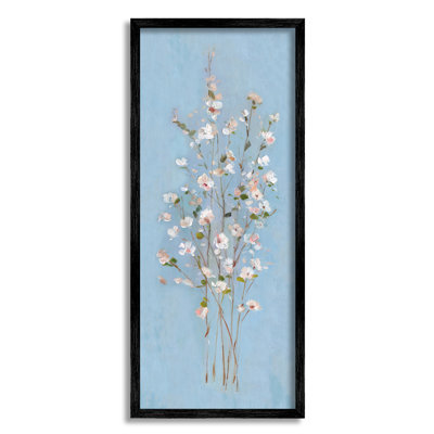Simple motif floral de tiges florales sur fond bleu par Sally Swatland - Peinture