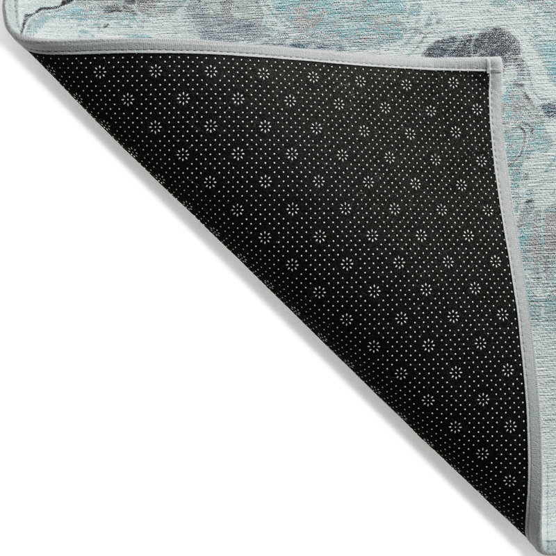 Tapis d'extérieur lavable abstrait bleu sarcelle et or 5 pi x 8 pi Fabre