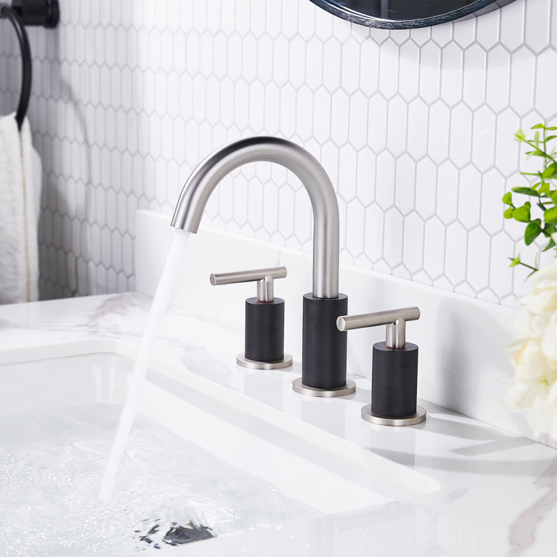 Celestine Widespread Faucet 2-Handle Bathroom Faucet With Drain Assembly 2.0, Black/Brushed
