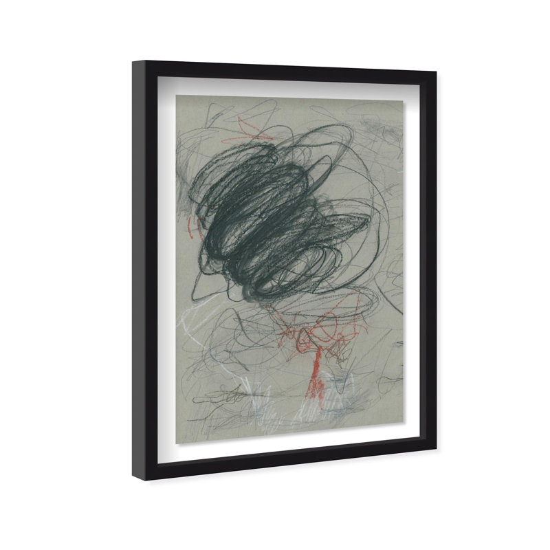 Oliver Gal Scribbles I Abstract - Luxury Shadowbox Framed Wall Art, 31.5" H x 21.5" W, Black