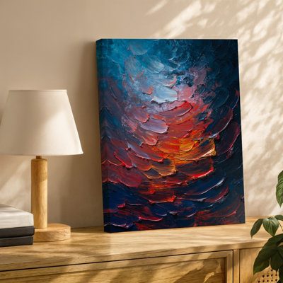 Toile, création d'une œuvre d'art expressionniste abstraite qui capture un art mural dynamique d'interaction de Fiery Reds, oranges profondes et bleus froids, impression sur toile