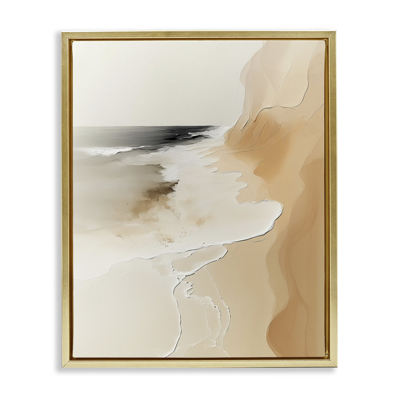 Abstraction côtière, Cadre flottant métallique doré, H 31 po x l 25 po