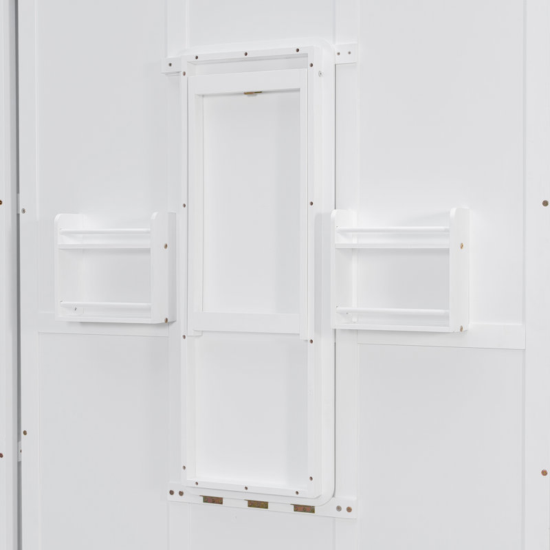 Grand lit escamotable rotatif avec armoire murale cachée, 2 tablettes latérales à 3 niveaux, bureau convertible, supports de rangement supplémentaires, lit mural multifonctionnel peu encombrant pour le bureau à domicile et les petites pièces, blanc