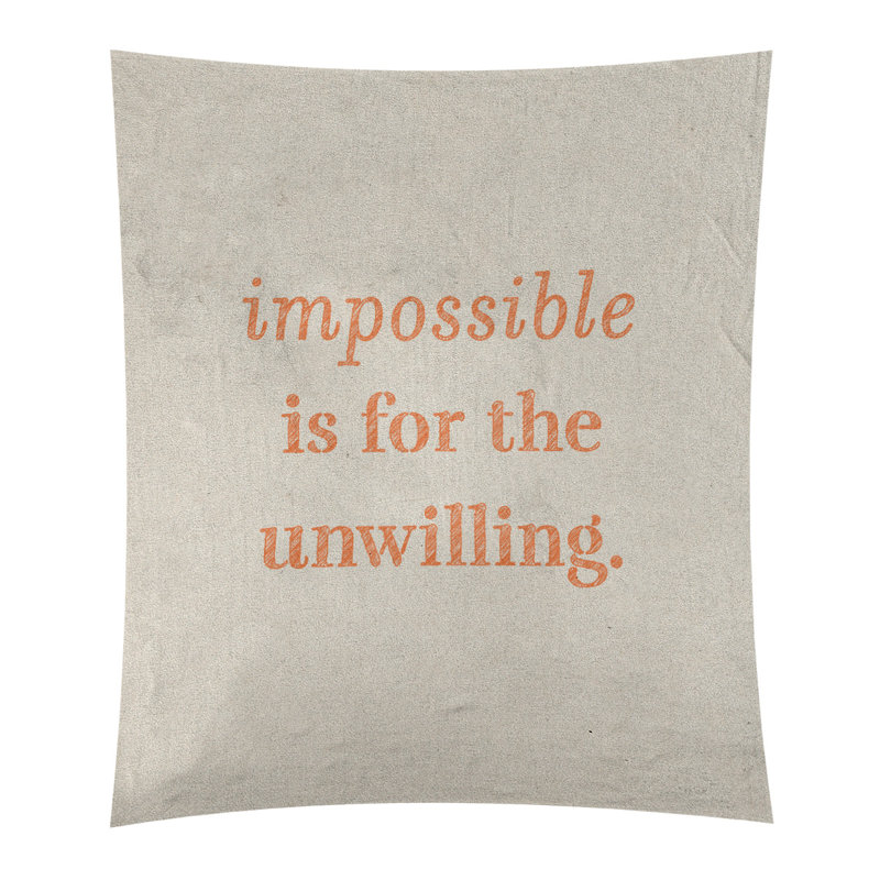 Tapisserie quote « impossible à écrire » en polyester, H 80 po x l 68 po, Blanc / orange