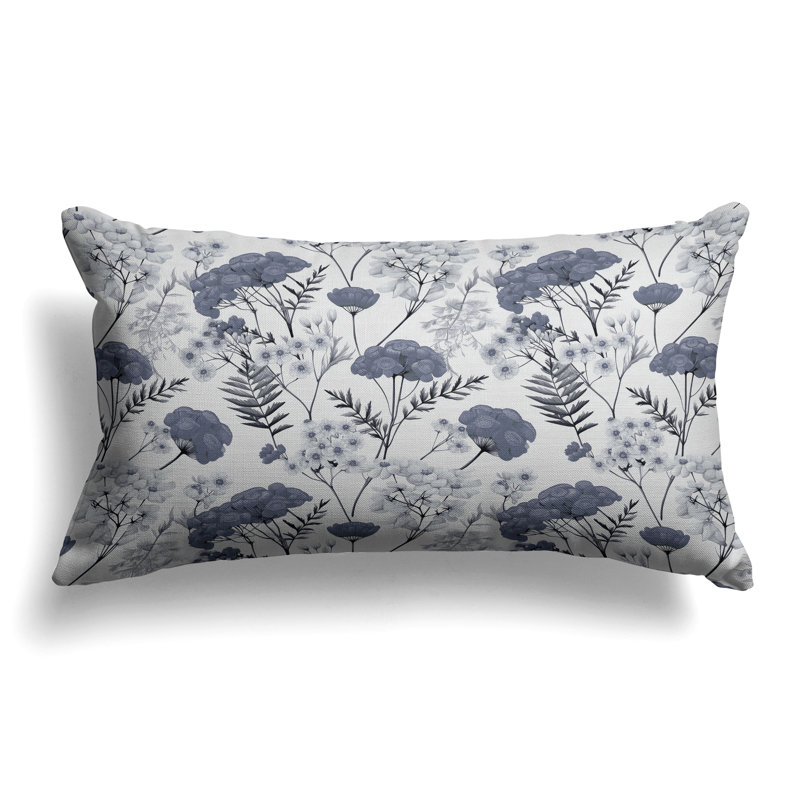 Cherry Blossom Charm  Rectangular Throw Pillow, White/Gray