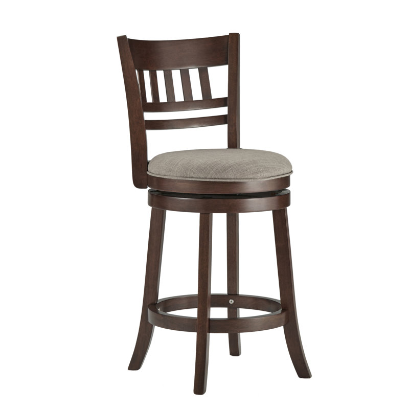 Tabouret de bar et de comptoir pivotant Amerah, Cerisier foncé, Lin gris, Tabouret de comptoir (hauteur du siège de 24,37 p