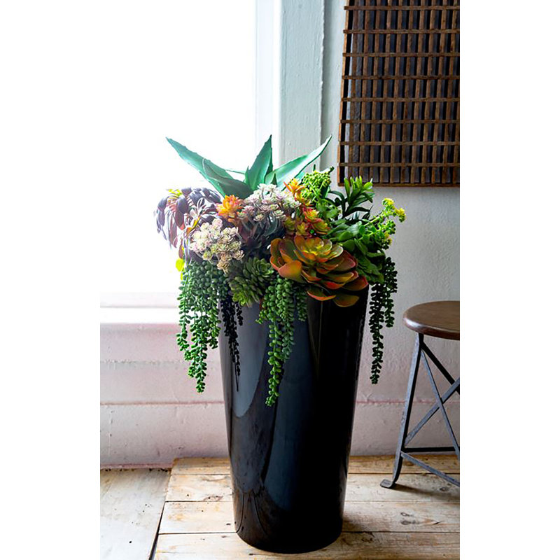 23" H Cascade Tall Round Plastic Planter, Warm Gray