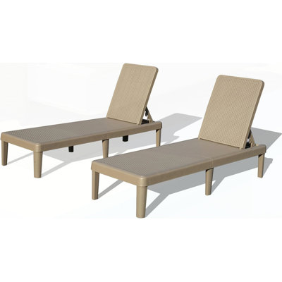 Set Of 2 Pool Lounge Chairs, 6-Position Adjustable Backrest, Resin Waterproof Chaise For Patio, Garden, And Deck
