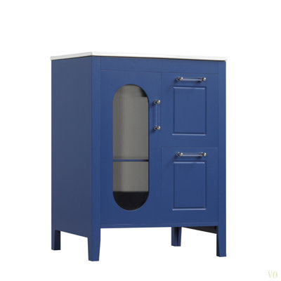 Meuble-lavabo 24 po avec lavabo, meuble-lavabo avec deux tiroirs et porte, tablette réglable, bois massif et panneau de fibres à densité moyenne
