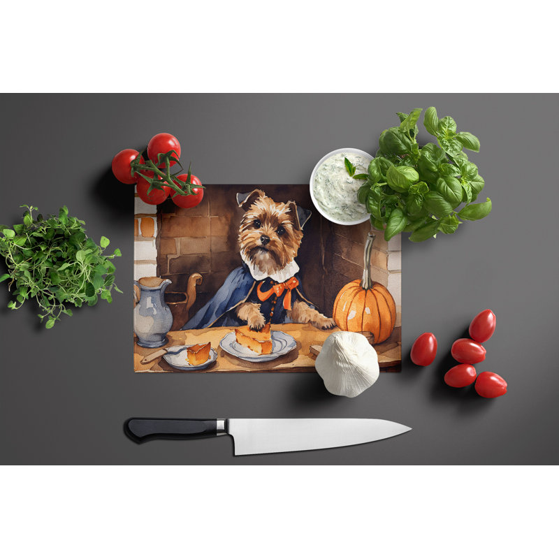 Border Terrier Fall Kitchen Pumpkins Glass Cutting Board Large
