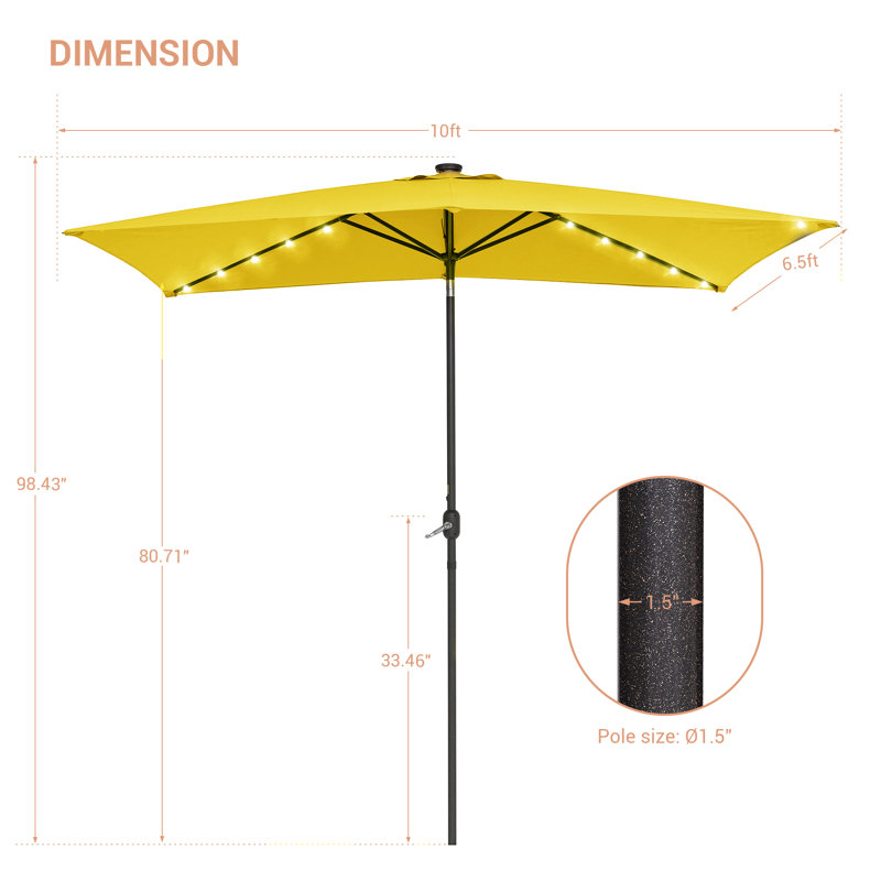 Parasol de marché rectangulaire 10 pi x 6,5 pi Lunsford, Jaune