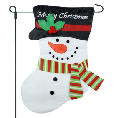 Écharpe 2 côtés en toile jute 18 x 13 po christmas bonhomme de neige drapeau de jardin