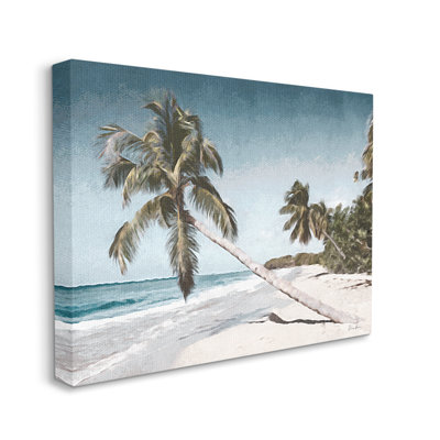 Plage, palmiers, jour d'été clair, ciel bleu par Denise Brown - peinture